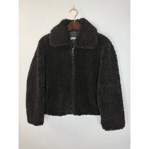 Apparis Sherpa Fleece Coat Jacket Cropped Black Women's L